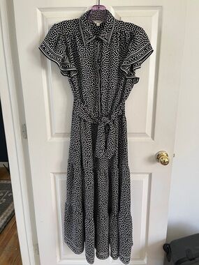 Black and White Polka Dot Maxi Dress with Tie Waist